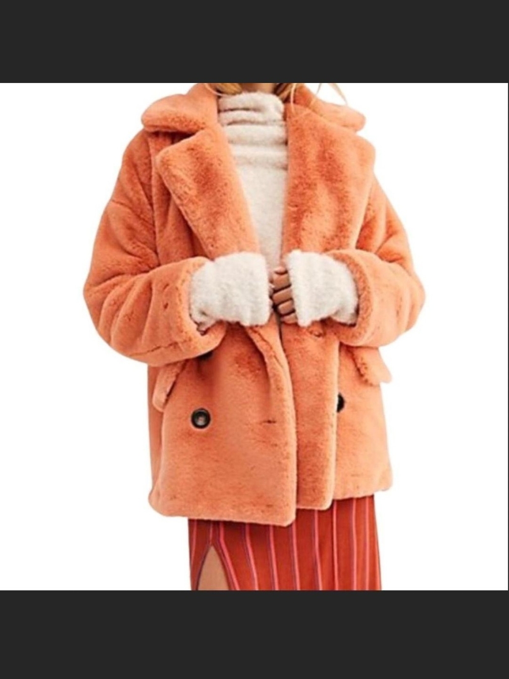 Free People Peach Teddy Jacket with Cream Trim